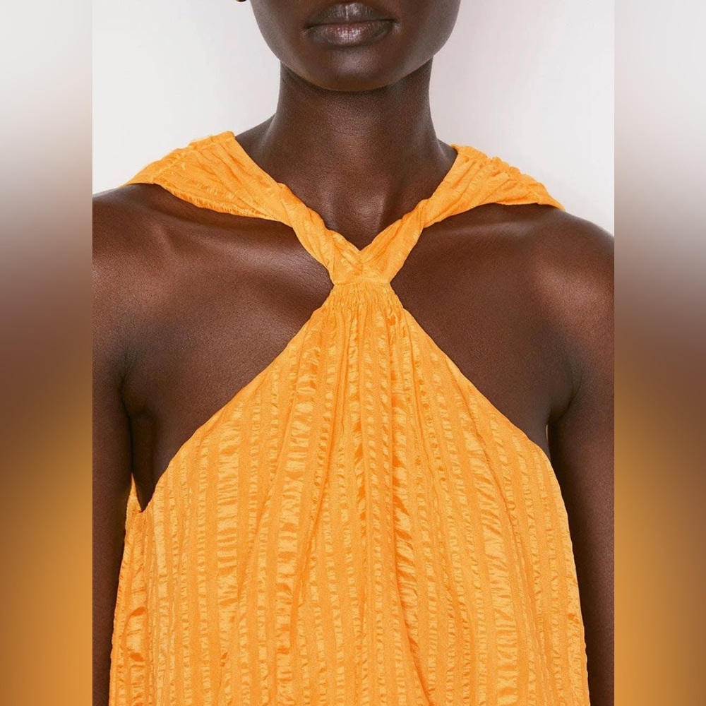 Frame Crinkled Silk Chiffon Pullover Halter Top in Kumquat Yellow Sz XS